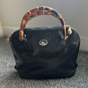 Black Satchel with Bamboo Handles